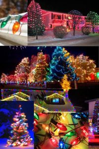 C9 lights on different landscape and houses for Christmas light displays
