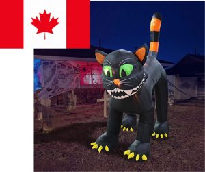 Halloween decoration in the form of an oversized black cat inflatable with a Canada flag in the corner to indicate the country you're shopping from