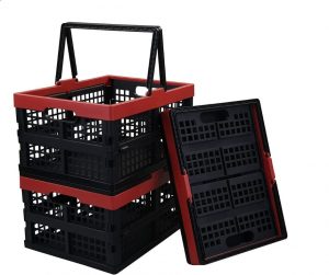 Garage storage ideas as clack & red collapsible and stackable plastic storage bins