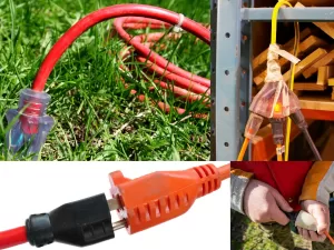 A collage of pictures of outdoor extension cords